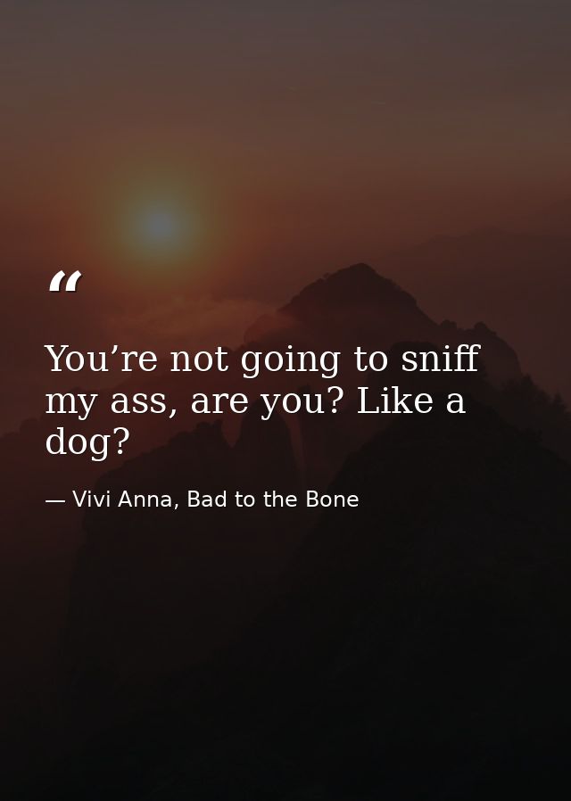 You’re not going to sniff my ass, are you? Like a dog? — Vivi Anna, Bad to the Bone