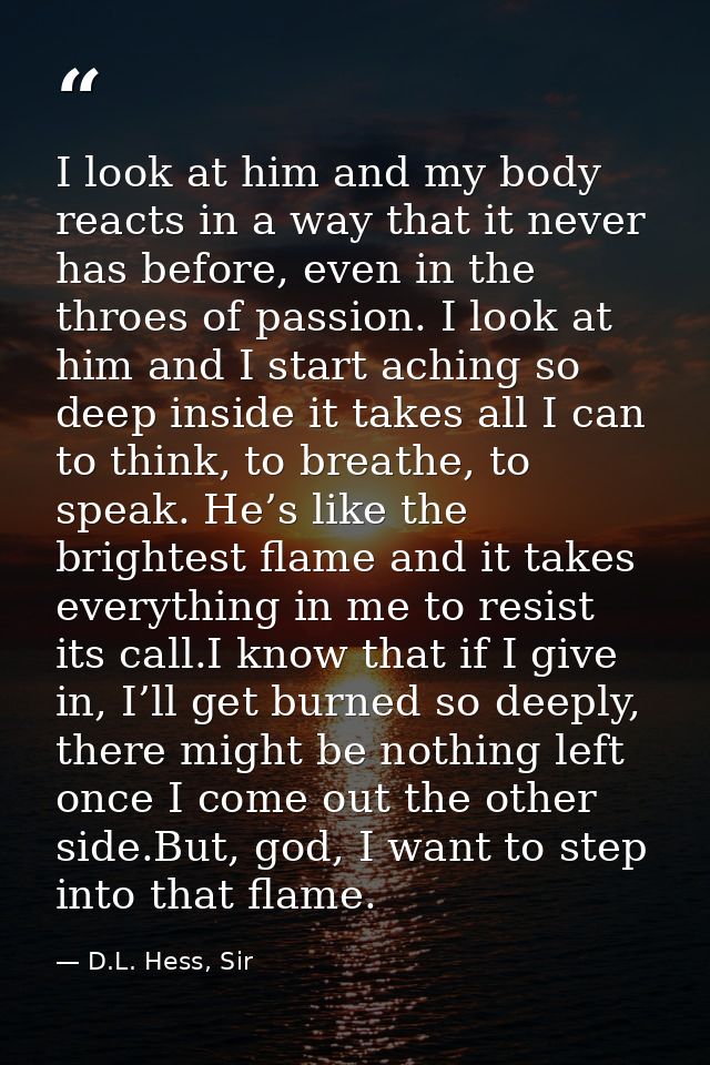 I look at him and my body reacts in a way that it never has before, even in the throes of passion. I look at him and I s — D.L. Hess, Sir