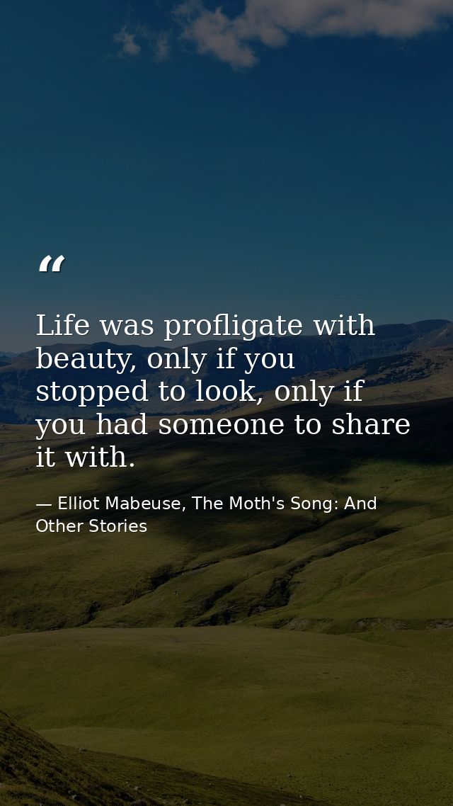 Life was profligate with beauty, only if you stopped to look, only if you had someone to share it with. — Elliot Mabeuse, The Moth's Song: And Other Stories