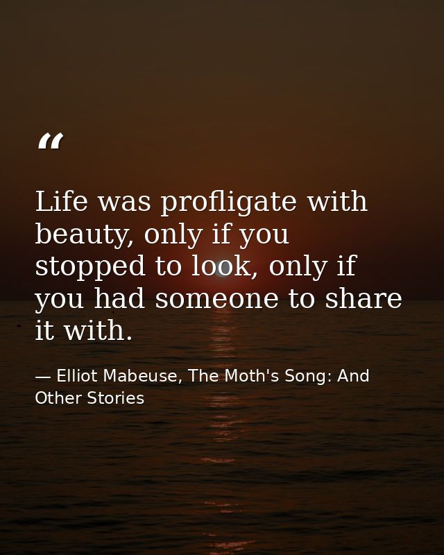 Life was profligate with beauty, only if you stopped to look, only if you had someone to share it with. — Elliot Mabeuse, The Moth's Song: And Other Stories