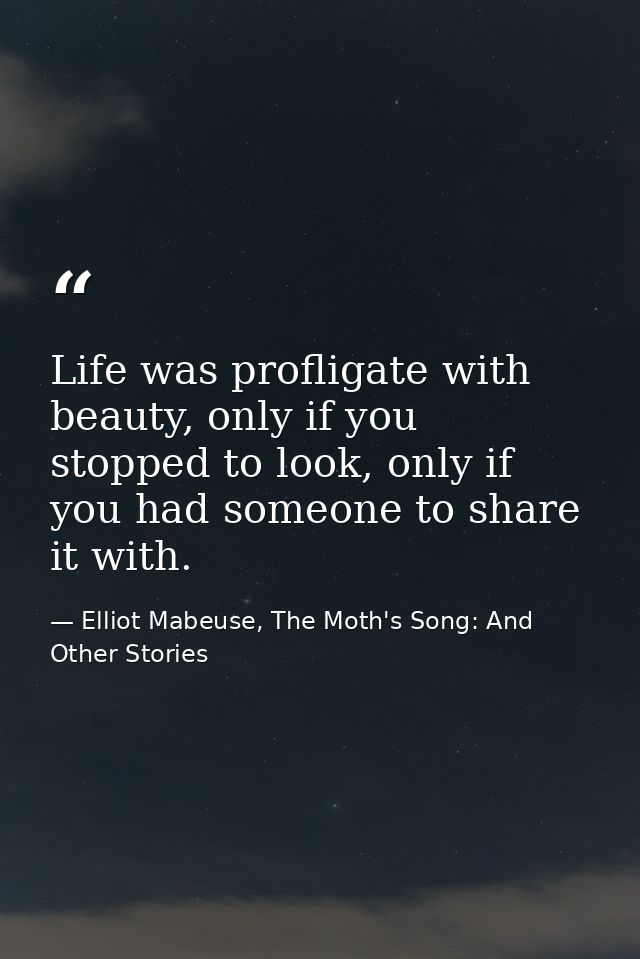 Life was profligate with beauty, only if you stopped to look, only if you had someone to share it with. — Elliot Mabeuse, The Moth's Song: And Other Stories