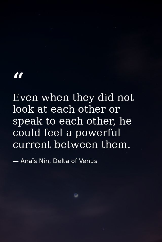 Even when they did not look at each other or speak to each other, he could feel a powerful current between them. — Anaïs Nin, Delta of Venus