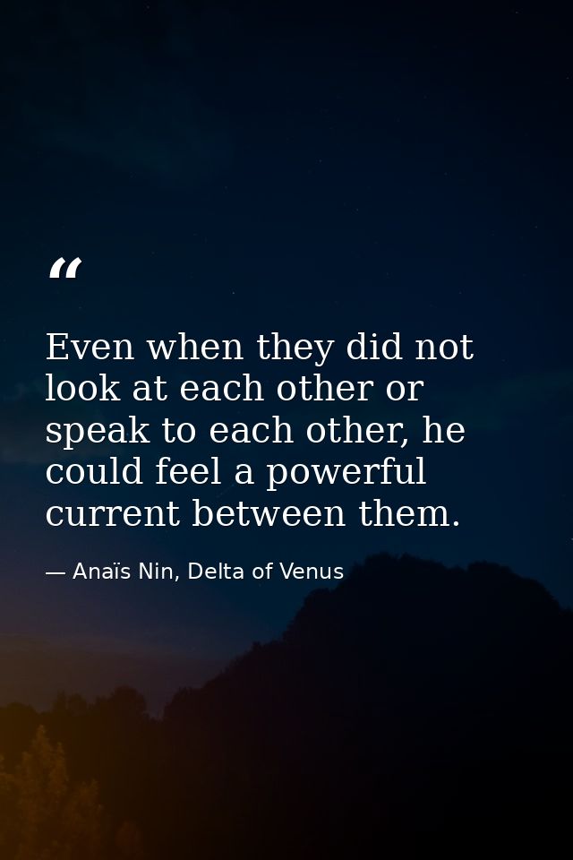 Even when they did not look at each other or speak to each other, he could feel a powerful current between them. — Anaïs Nin, Delta of Venus