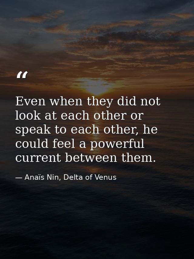 Even when they did not look at each other or speak to each other, he could feel a powerful current between them. — Anaïs Nin, Delta of Venus