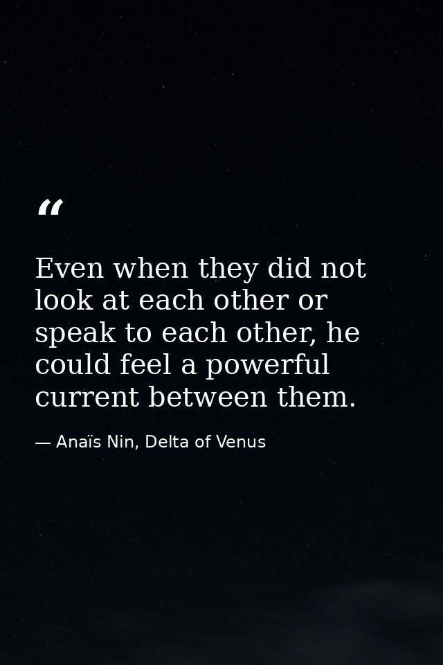 Even when they did not look at each other or speak to each other, he could feel a powerful current between them. — Anaïs Nin, Delta of Venus