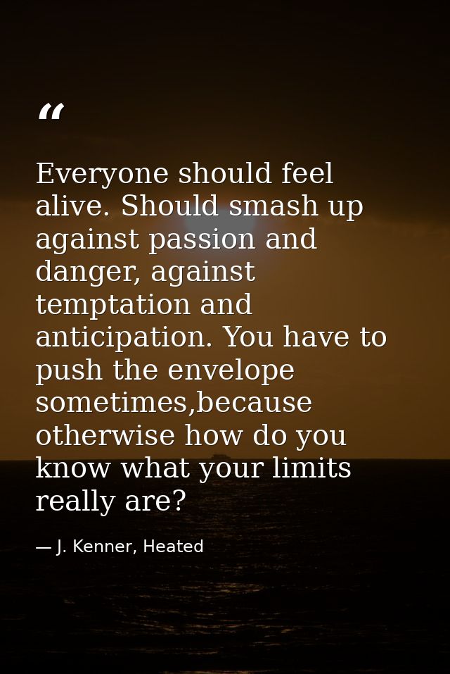 Everyone should feel alive. Should smash up against passion and danger, against temptation and anticipation. You have to — J. Kenner, Heated
