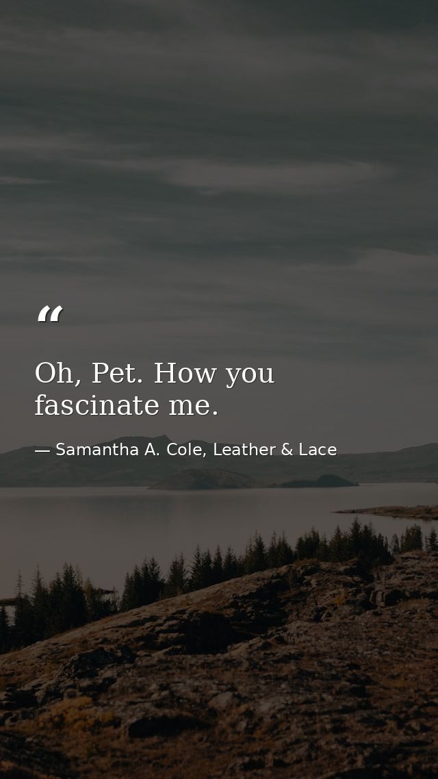 Oh, Pet. How you fascinate me. — Samantha A. Cole, Leather & Lace