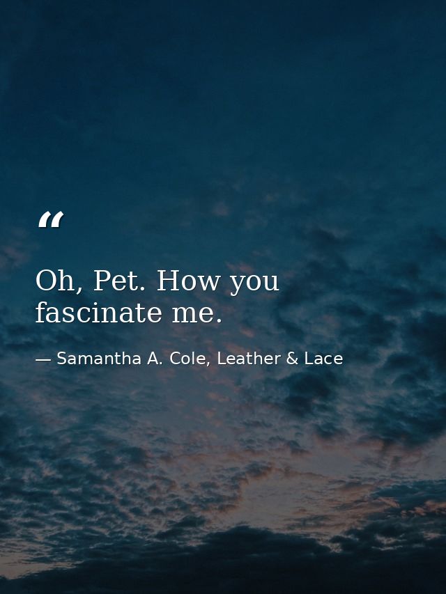 Oh, Pet. How you fascinate me. — Samantha A. Cole, Leather & Lace