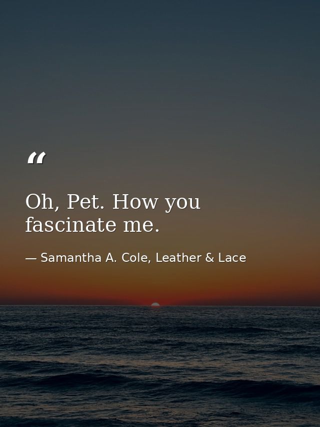 Oh, Pet. How you fascinate me. — Samantha A. Cole, Leather & Lace