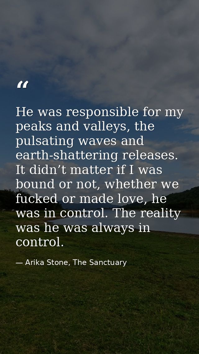 He was responsible for my peaks and valleys, the pulsating waves and earth-shattering releases. It didn’t matter if I wa — Arika Stone, The Sanctuary