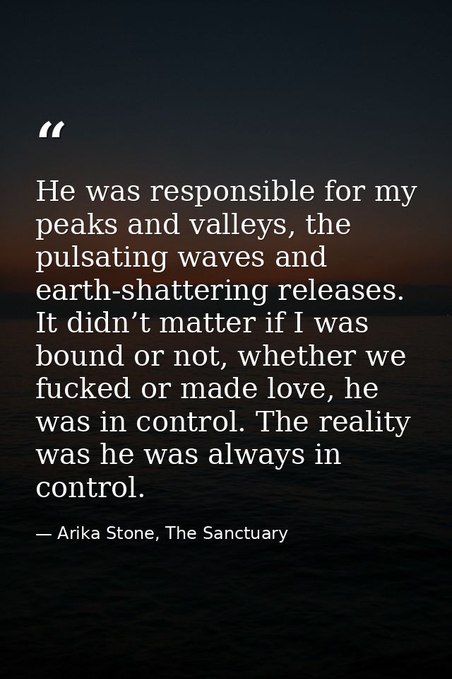 He was responsible for my peaks and valleys, the pulsating waves and earth-shattering releases. It didn’t matter if I wa — Arika Stone, The Sanctuary