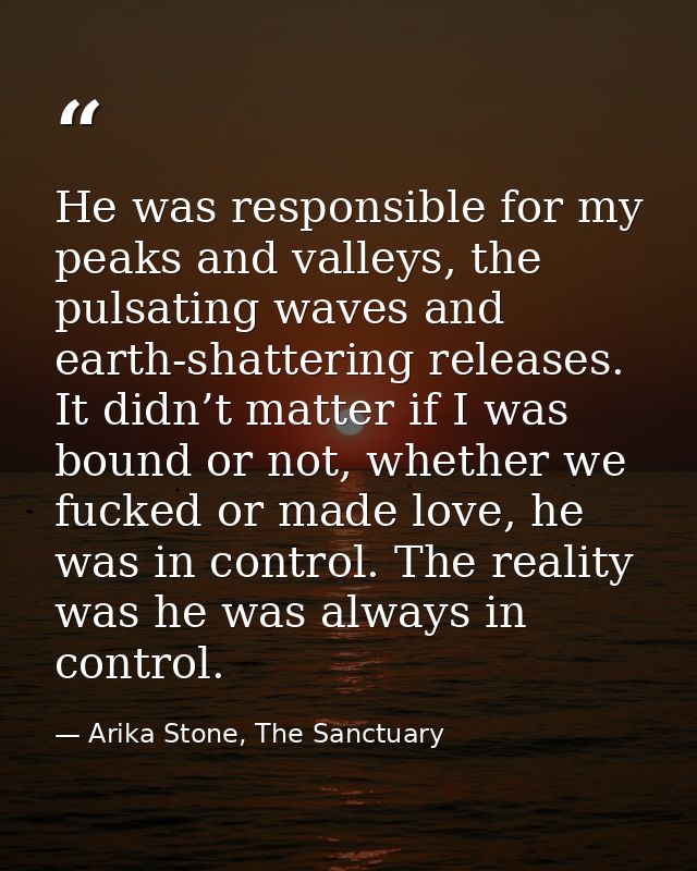 He was responsible for my peaks and valleys, the pulsating waves and earth-shattering releases. It didn’t matter if I wa — Arika Stone, The Sanctuary