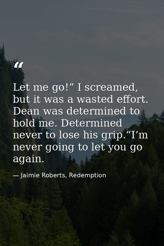 Let me go!” I screamed, but it was a wasted effort. Dean was determined to hold me. Determined never to lose his grip.“I — Jaimie Roberts, Redemption