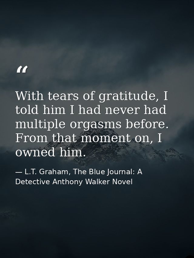 With tears of gratitude, I told him I had never had multiple orgasms before. From that moment on, I owned him. — L.T. Graham, The Blue Journal: A Detective Anthony Walker Novel
