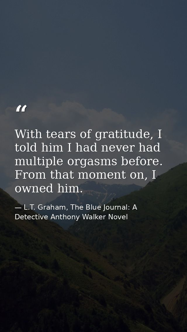 With tears of gratitude, I told him I had never had multiple orgasms before. From that moment on, I owned him. — L.T. Graham, The Blue Journal: A Detective Anthony Walker Novel