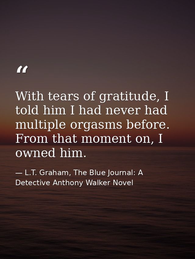 With tears of gratitude, I told him I had never had multiple orgasms before. From that moment on, I owned him. — L.T. Graham, The Blue Journal: A Detective Anthony Walker Novel