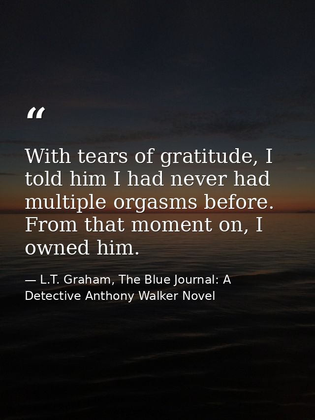 With tears of gratitude, I told him I had never had multiple orgasms before. From that moment on, I owned him. — L.T. Graham, The Blue Journal: A Detective Anthony Walker Novel