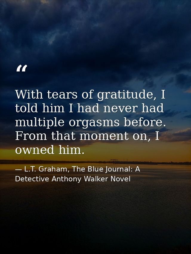 With tears of gratitude, I told him I had never had multiple orgasms before. From that moment on, I owned him. — L.T. Graham, The Blue Journal: A Detective Anthony Walker Novel
