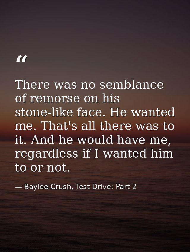 There was no semblance of remorse on his stone-like face. He wanted me. That's all there was to it. And he would have me — Baylee Crush, Test Drive: Part 2