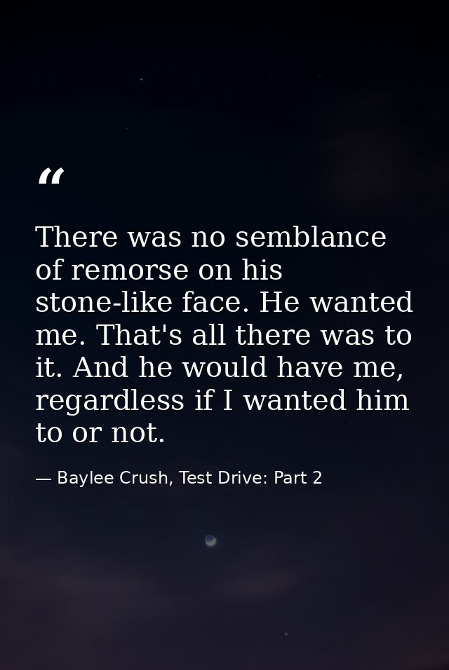 There was no semblance of remorse on his stone-like face. He wanted me. That's all there was to it. And he would have me — Baylee Crush, Test Drive: Part 2