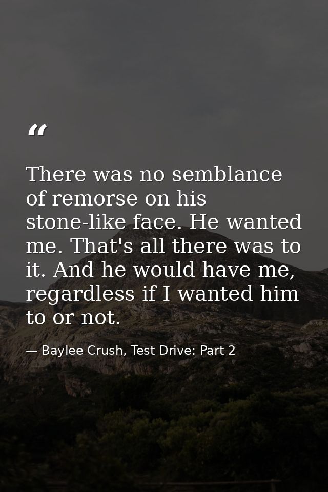 There was no semblance of remorse on his stone-like face. He wanted me. That's all there was to it. And he would have me — Baylee Crush, Test Drive: Part 2