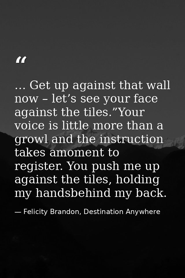 … Get up against that wall now – let’s see your face against the tiles.”Your voice is little more than a growl and the i — Felicity Brandon, Destination Anywhere