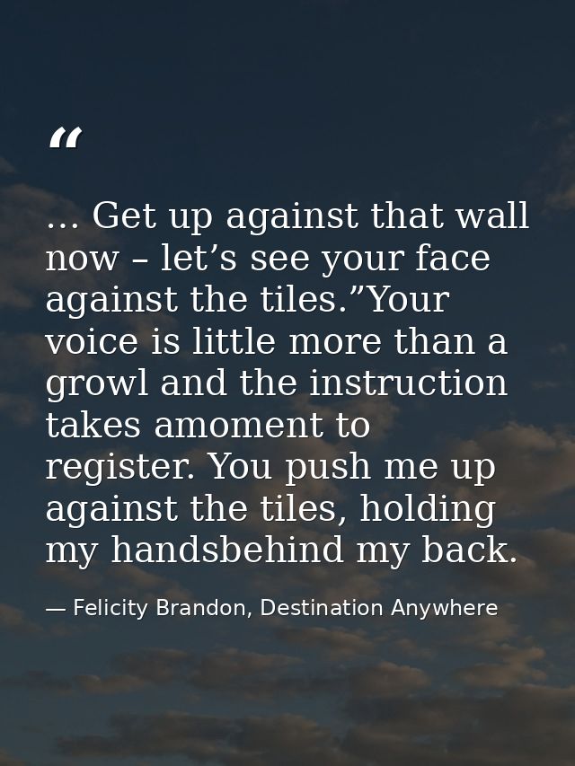 … Get up against that wall now – let’s see your face against the tiles.”Your voice is little more than a growl and the i — Felicity Brandon, Destination Anywhere