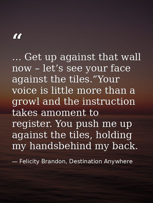 … Get up against that wall now – let’s see your face against the tiles.”Your voice is little more than a growl and the i — Felicity Brandon, Destination Anywhere