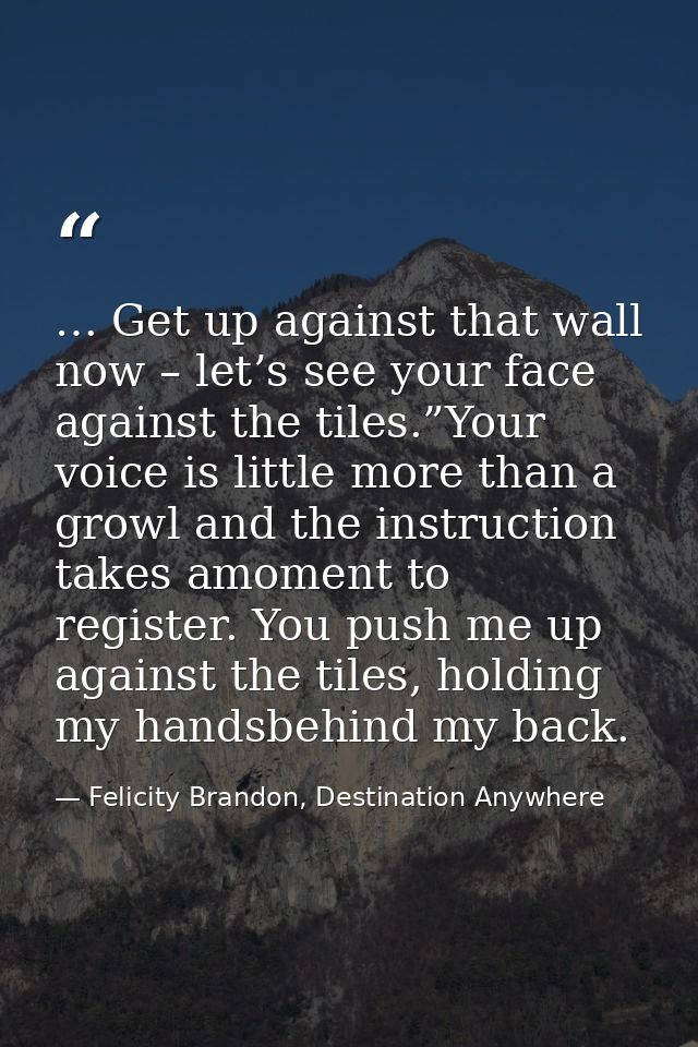… Get up against that wall now – let’s see your face against the tiles.”Your voice is little more than a growl and the i — Felicity Brandon, Destination Anywhere