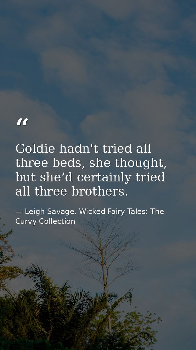 Goldie hadn't tried all three beds, she thought, but she’d certainly tried all three brothers. — Leigh Savage, Wicked Fairy Tales: The Curvy Collection