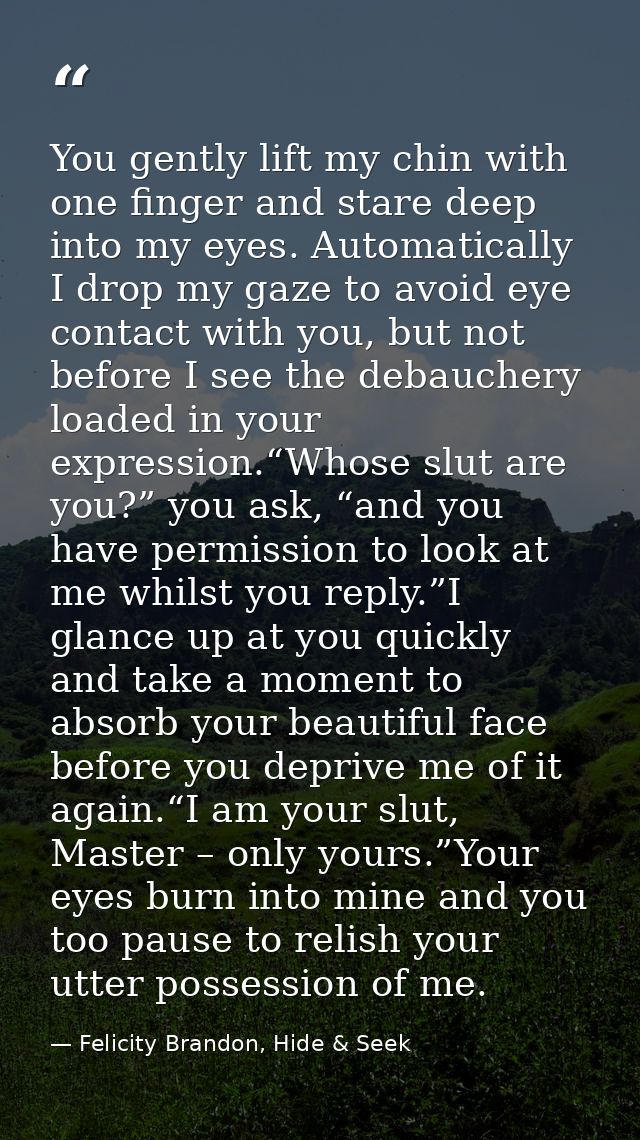 You gently lift my chin with one finger and stare deep into my eyes. Automatically I drop my gaze to avoid eye contact w — Felicity Brandon, Hide & Seek