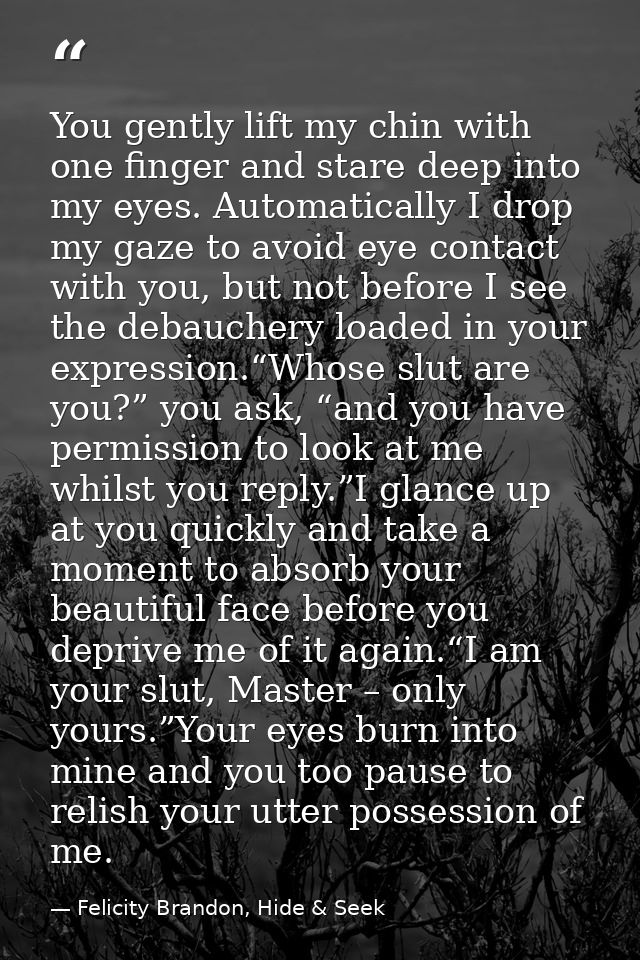 You gently lift my chin with one finger and stare deep into my eyes. Automatically I drop my gaze to avoid eye contact w — Felicity Brandon, Hide & Seek