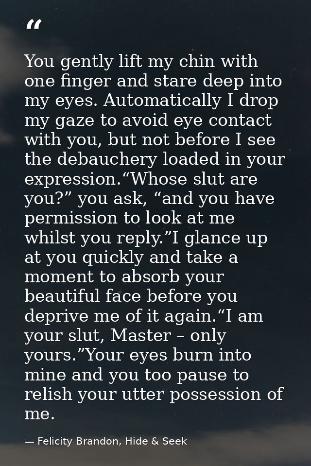You gently lift my chin with one finger and stare deep into my eyes. Automatically I drop my gaze to avoid eye contact w — Felicity Brandon, Hide & Seek