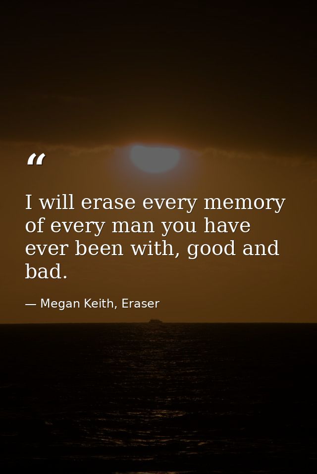 I will erase every memory of every man you have ever been with, good and bad. — Megan Keith, Eraser