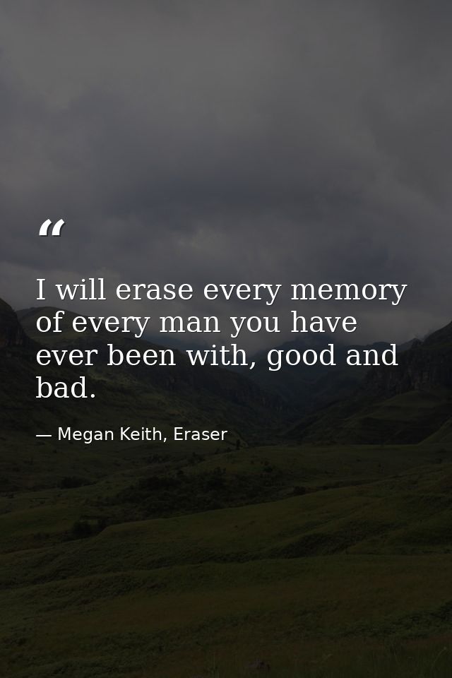I will erase every memory of every man you have ever been with, good and bad. — Megan Keith, Eraser