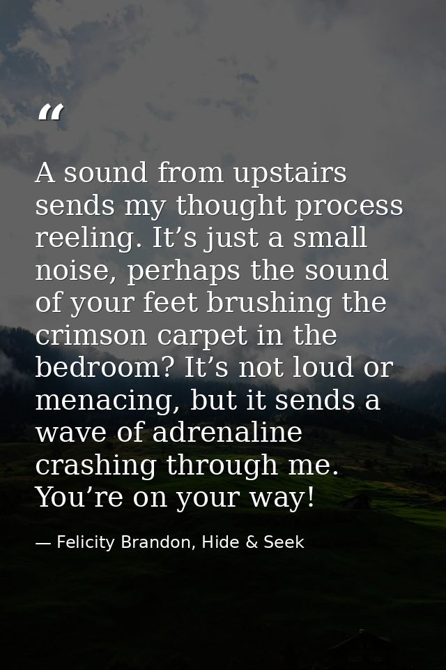 A sound from upstairs sends my thought process reeling. It’s just a small noise, perhaps the sound of your feet brushing — Felicity Brandon, Hide & Seek