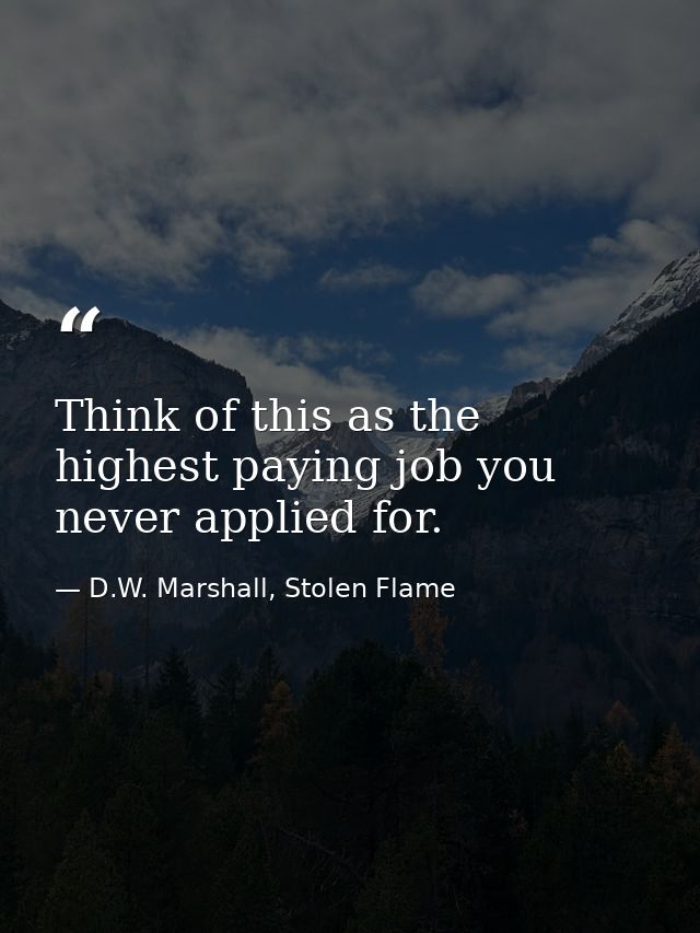 Think of this as the highest paying job you never applied for. — D.W. Marshall, Stolen Flame