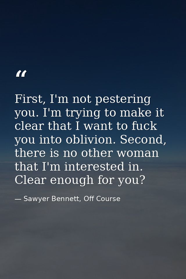 First, I'm not pestering you. I'm trying to make it clear that I want to fuck you into oblivion. Second, there is no oth — Sawyer Bennett, Off Course