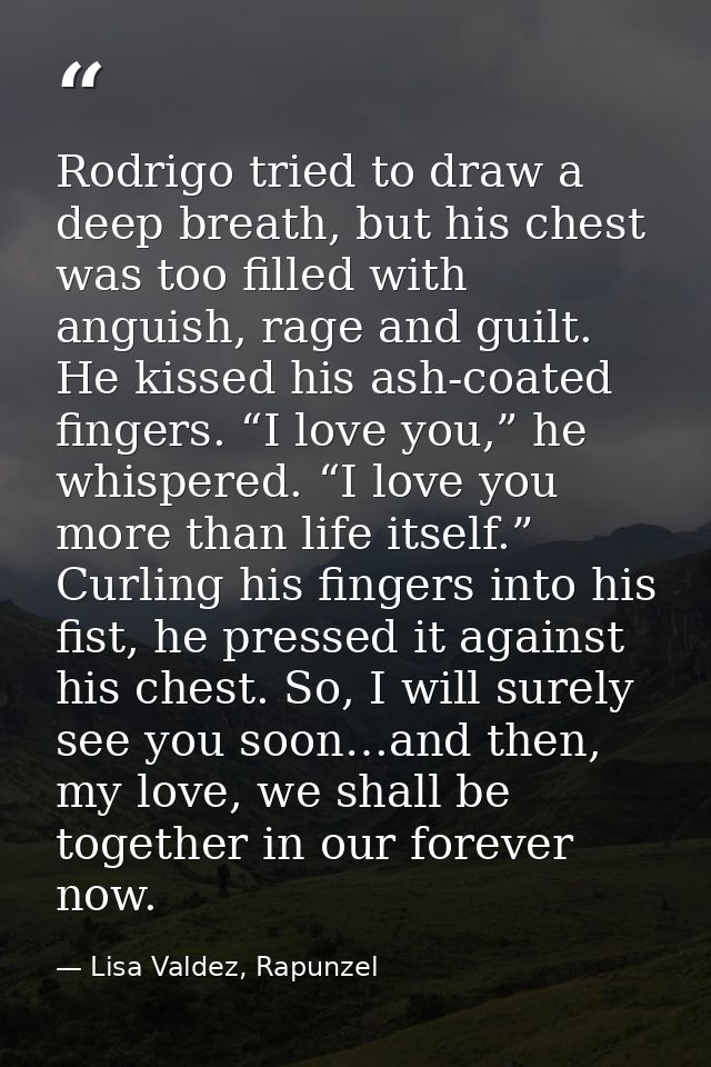 Rodrigo tried to draw a deep breath, but his chest was too filled with anguish, rage and guilt. He kissed his ash-coated — Lisa Valdez, Rapunzel