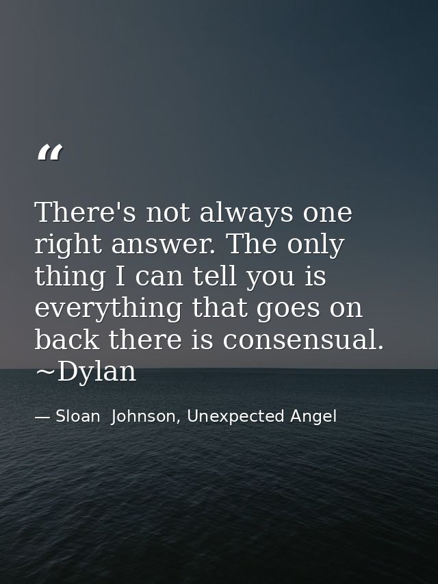 There's not always one right answer. The only thing I can tell you is everything that goes on back there is consensual.  — Sloan  Johnson, Unexpected Angel