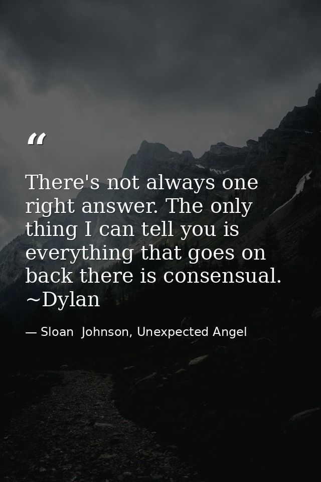 There's not always one right answer. The only thing I can tell you is everything that goes on back there is consensual.  — Sloan  Johnson, Unexpected Angel