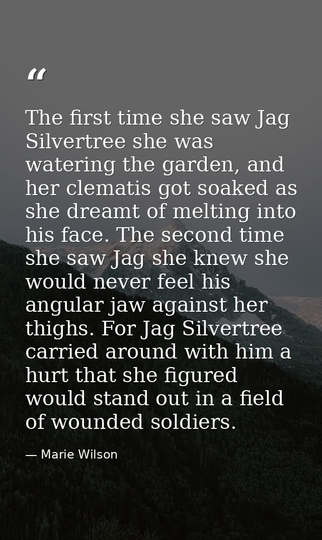 The first time she saw Jag Silvertree she was watering the garden, and her clematis got soaked as she dreamt of melting  — Marie Wilson