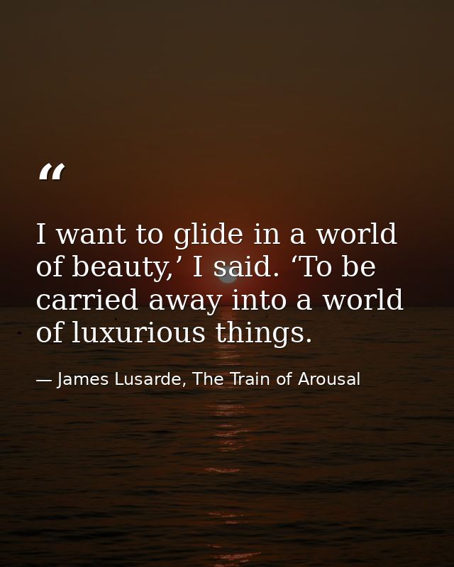 I want to glide in a world of beauty,’ I said. ‘To be carried away into a world of luxurious things. — James Lusarde, The Train of Arousal