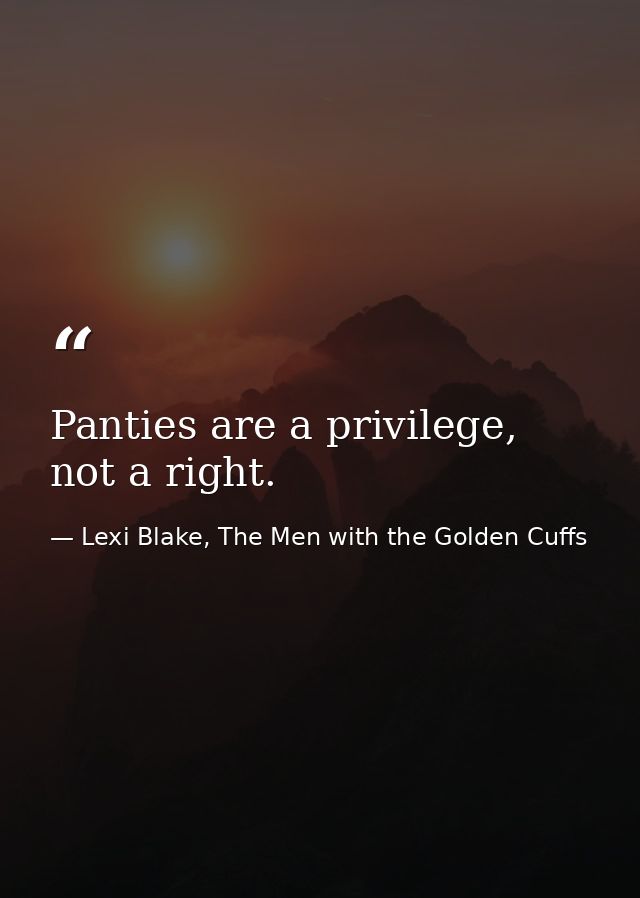 Panties are a privilege, not a right. — Lexi Blake, The Men with the Golden Cuffs