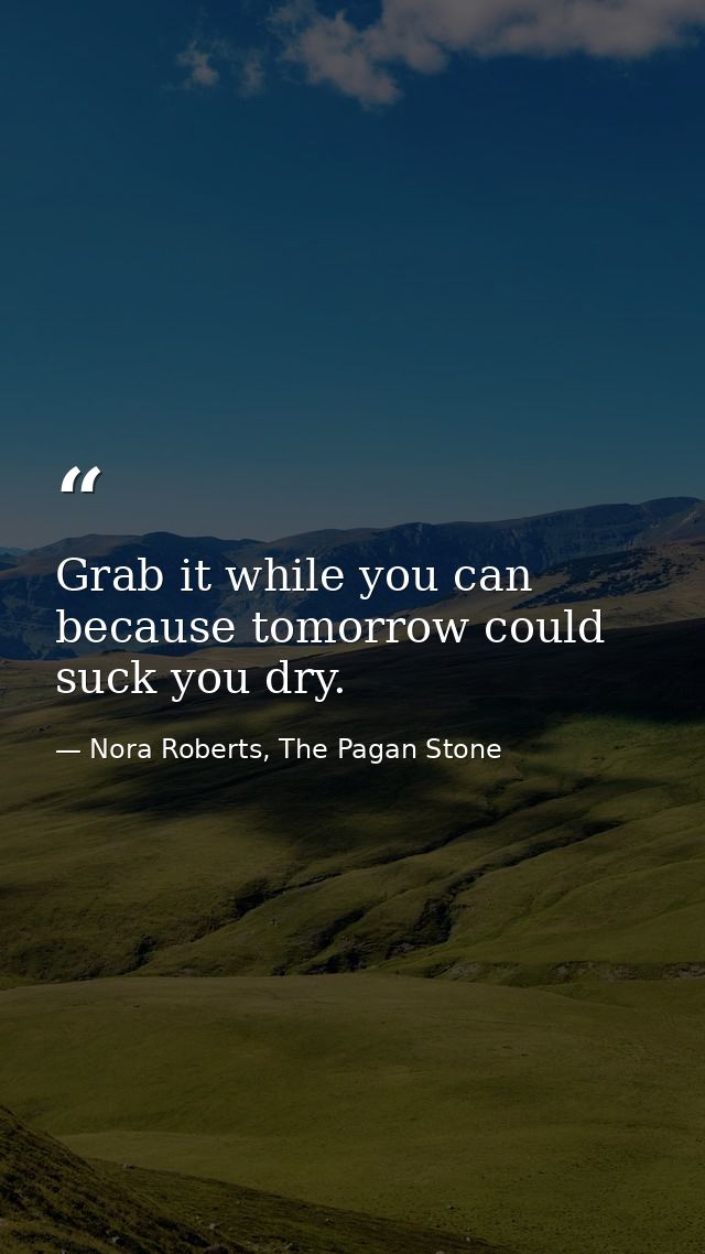Grab it while you can because tomorrow could suck you dry. — Nora Roberts, The Pagan Stone