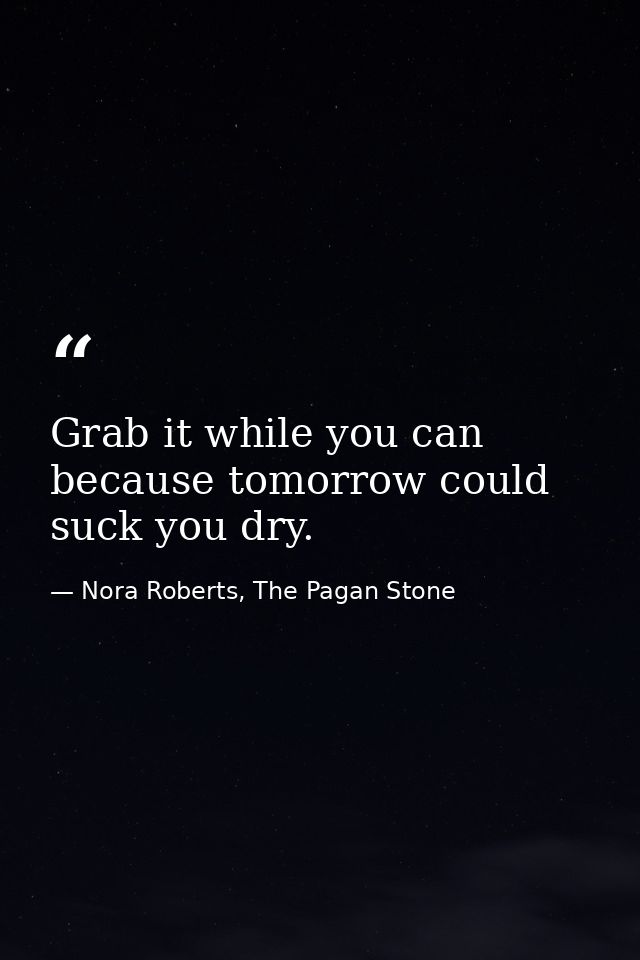 Grab it while you can because tomorrow could suck you dry. — Nora Roberts, The Pagan Stone