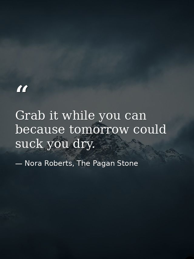 Grab it while you can because tomorrow could suck you dry. — Nora Roberts, The Pagan Stone