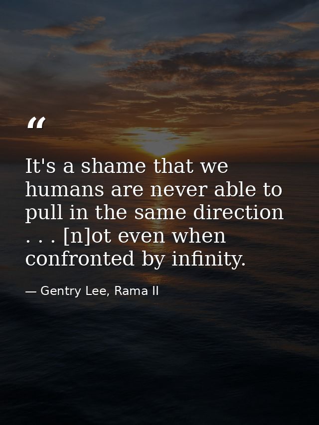 It's a shame that we humans are never able to pull in the same direction . . . [n]ot even when confronted by infinity. — Gentry Lee, Rama II