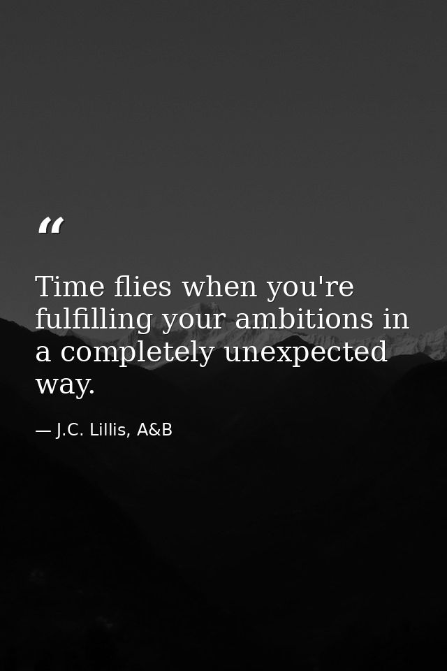 Time flies when you're fulfilling your ambitions in a completely unexpected way. — J.C. Lillis, A&B
