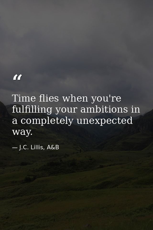Time flies when you're fulfilling your ambitions in a completely unexpected way. — J.C. Lillis, A&B